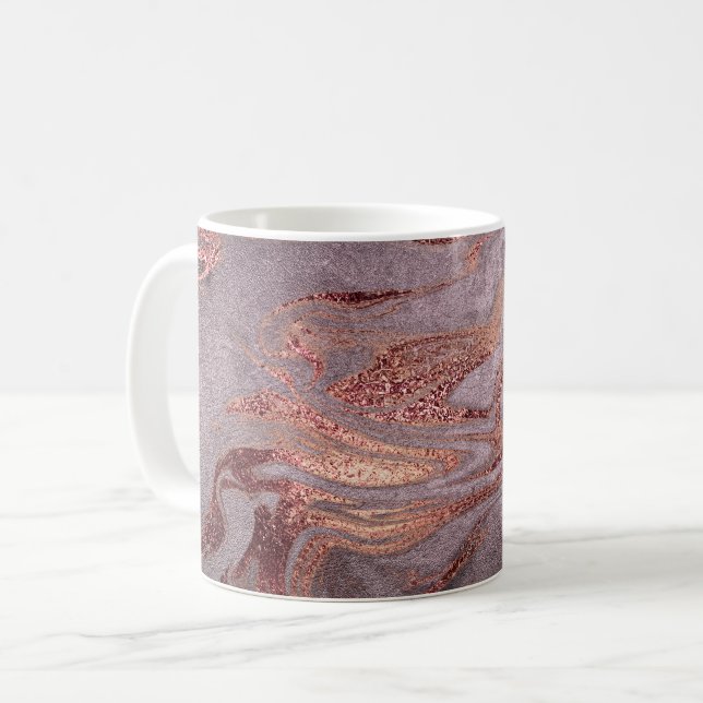 Elegant modern copper rose gold & purple marble coffee mug (Front Left)