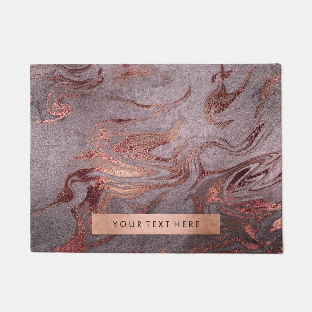 Elegant modern copper rose gold purple marble look doormat (Front)
