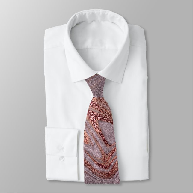 Elegant modern copper rose gold purple marble look tie (Tied)