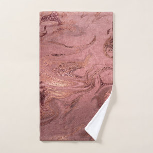 Elegant modern copper rose gold & red marble look hand towel