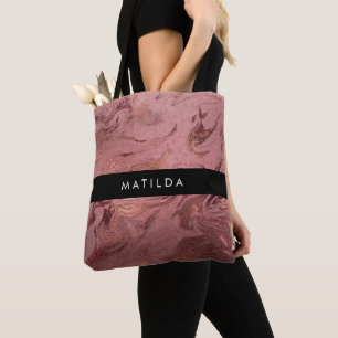 Elegant modern copper rose gold & red marble tote bag