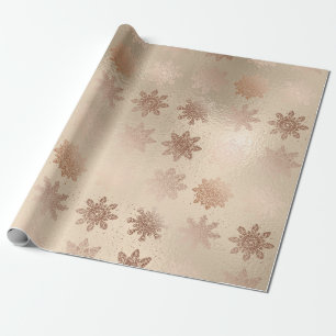 Elegant modern copper rose gold snowflake pattern wrapping paper