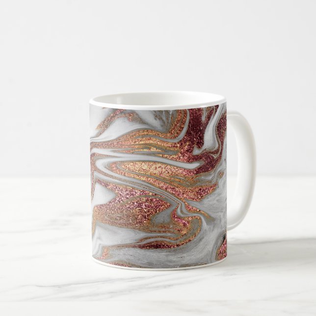 Elegant modern copper rose gold & white marble coffee mug (Front Right)