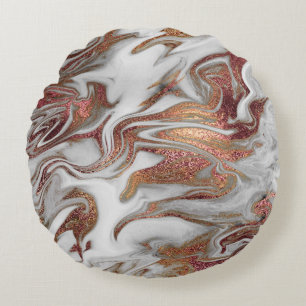 Elegant modern copper rose gold white marble look round cushion