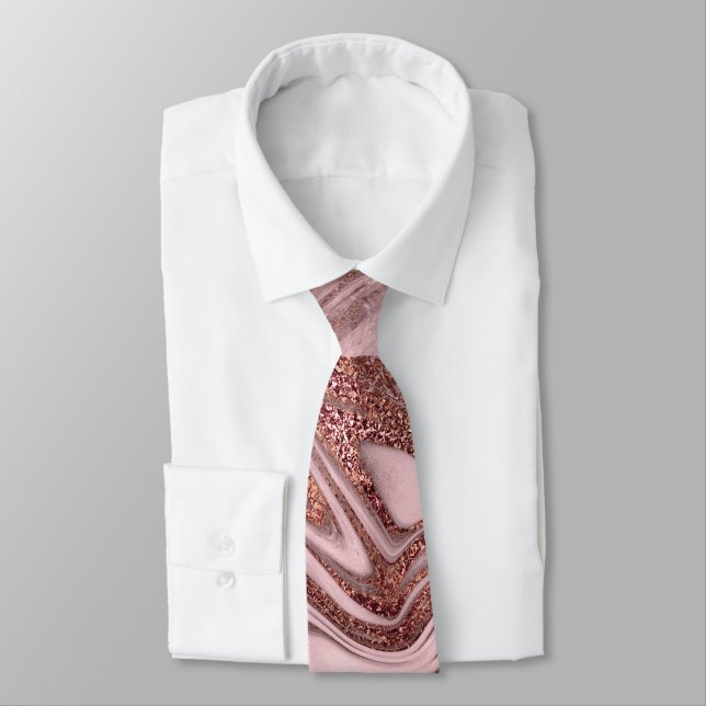 Elegant modern copper rose gold white marble look tie (Tied)