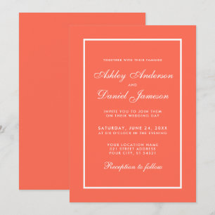 Elegant Modern Coral and White Wedding Invitation