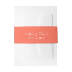Elegant Modern Coral and White Wedding Invitation Belly Band