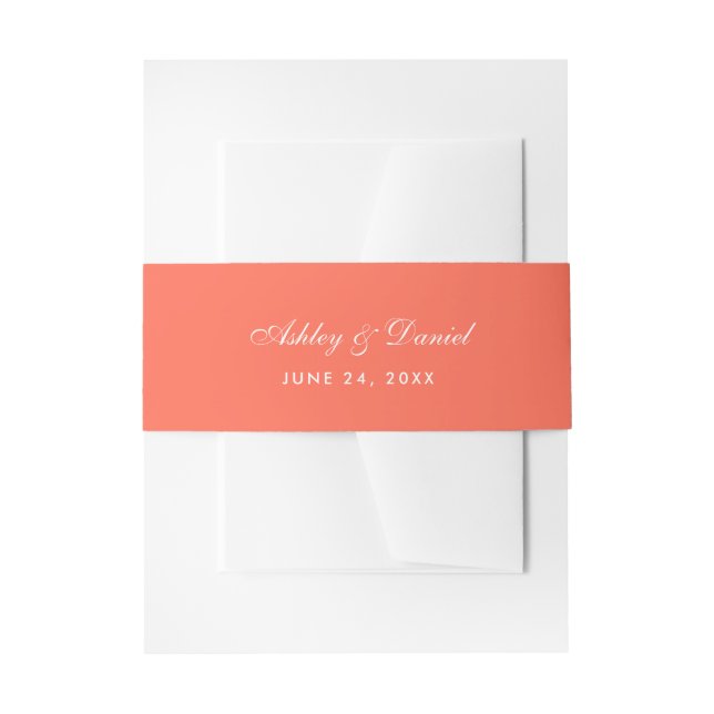 Elegant Modern Coral and White Wedding Invitation Belly Band (Front Example)