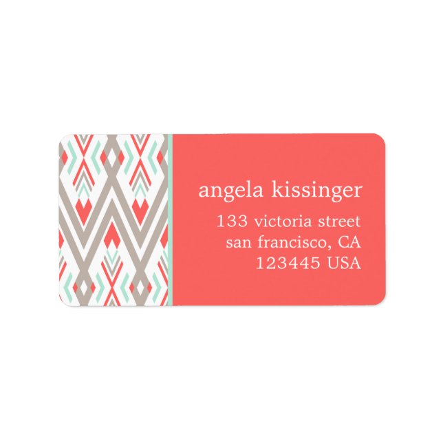 Elegant Modern Coral Geometric Tribal Personalised Label (Front)