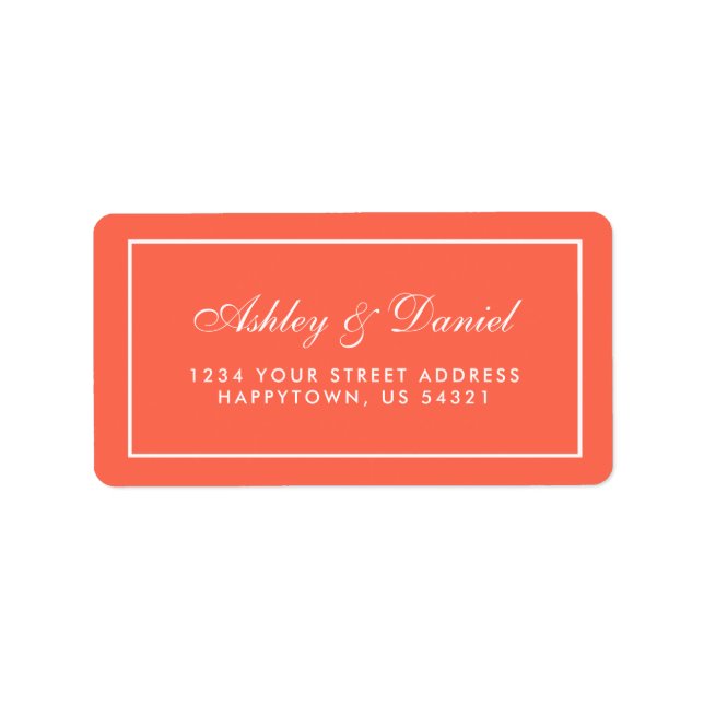 Elegant Modern Coral White Wedding Label (Front)