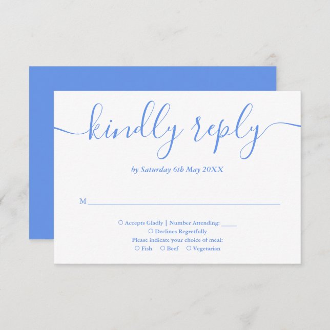 Elegant Modern Cornflower Blue Script RSVP Card (Front/Back)