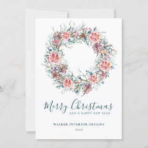 Elegant Modern Corporate Business Christmas Wreath Holiday Card