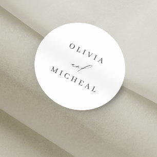 Elegant modern couple names minimalist wedding classic round sticker