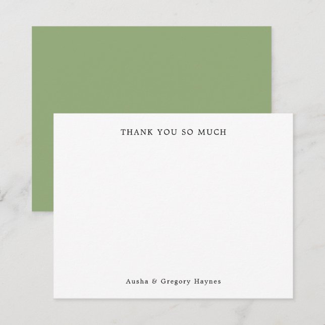 Elegant Modern Couple Typography Green Thank You Card (Front/Back)