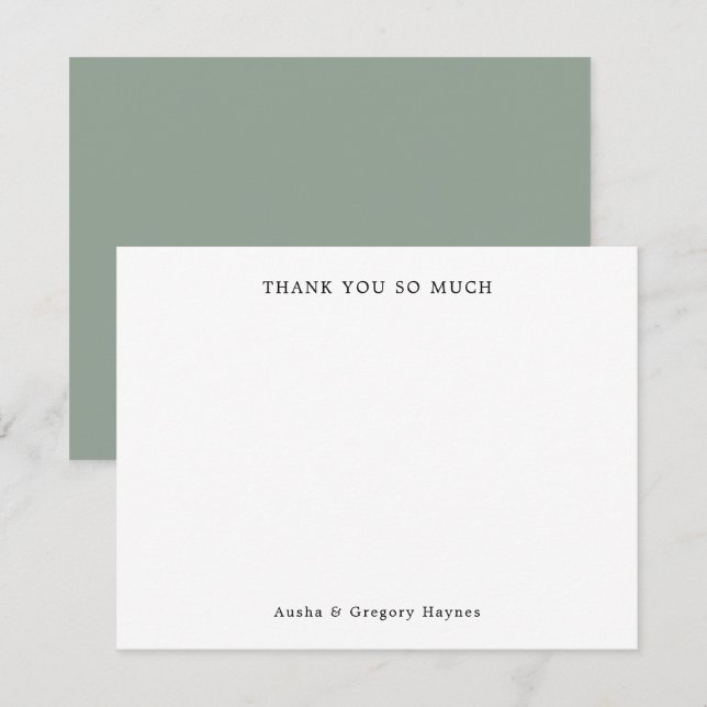 Elegant Modern Couple Typography Sage Thank You Card (Front/Back)