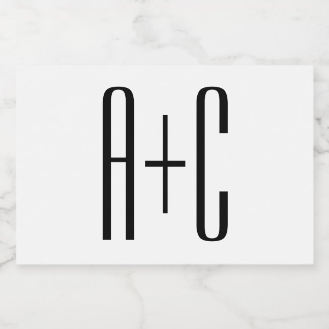 Elegant Modern Couples Initials | White & Black Food Label (Single Label)