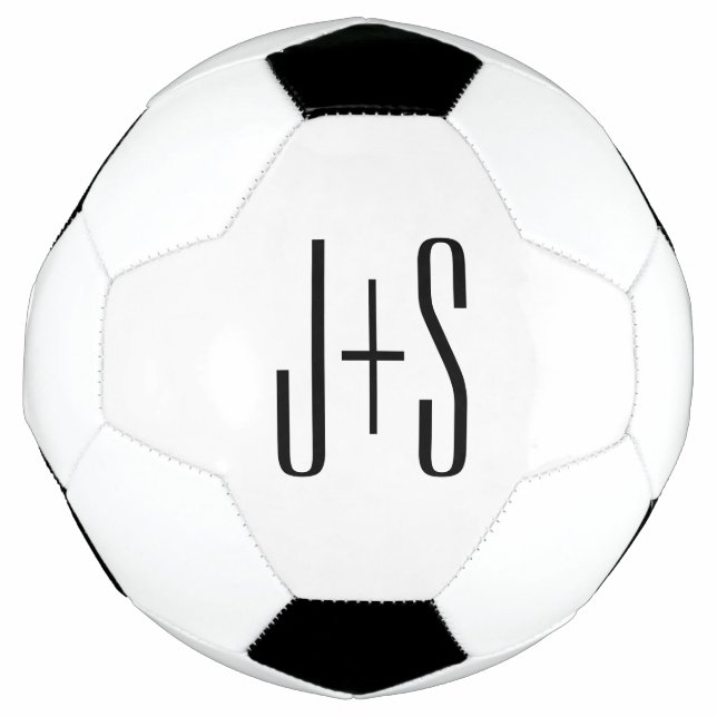 Elegant Modern Couples Initials | White & Black Football (Front)