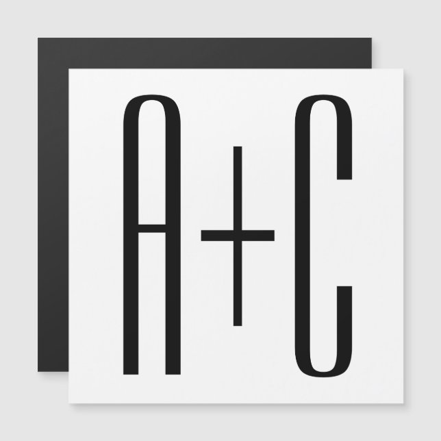 Elegant Modern Couples Initials | White & Black Magnetic Invitation (Front/Back)