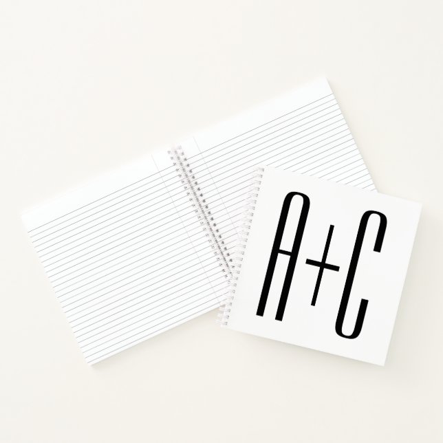 Elegant Modern Couples Initials | White & Black Notebook (Inside)
