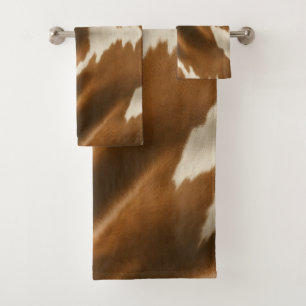 Elegant Modern Cow Faux Leather Collection Bath Towel Set