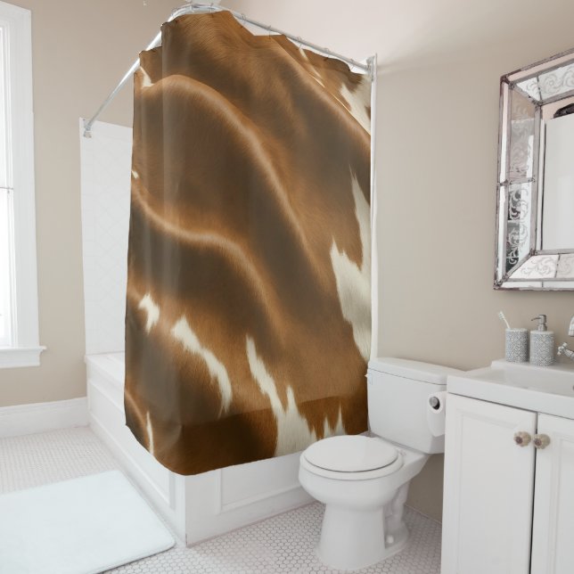 Elegant Modern Cow Faux Leather Collection Shower Curtain (In Situ)