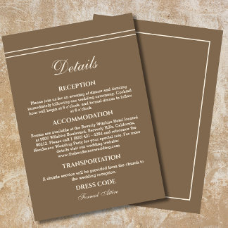 Elegant Modern Cream Taupe Wedding Details  Enclosure Card
