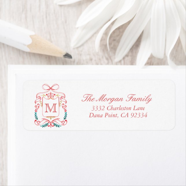 Elegant Modern Crest Fancy Bow Return Address (Insitu)