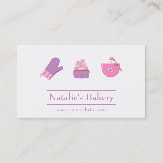 Elegant Modern Cupcake Bakery Cafe Pink Purple Business Card (Front)