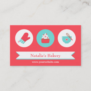Elegant Modern Cupcake Bakery Cafe Red Turquoise Business Card