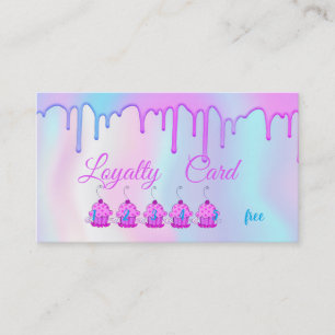 Elegant Modern Cupcakes Drips Colourful Holographi Loyalty Card
