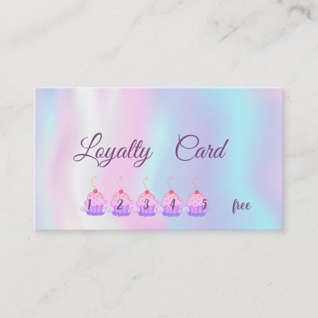 Elegant Modern Cupcakes Holographic Loyalty Card (Front)