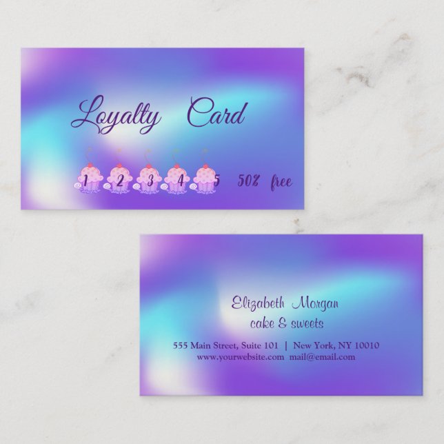Elegant Modern Cupcakes Ombre Holographic Loyalty Card (Front/Back)