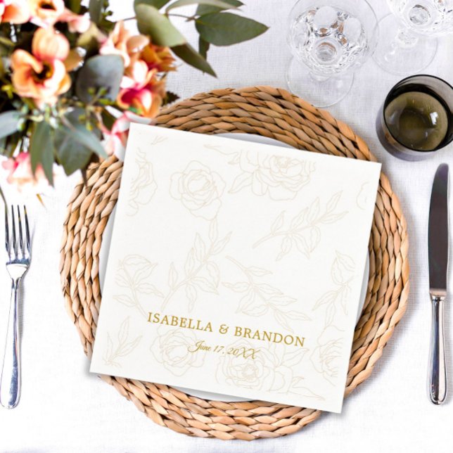 Elegant Modern Custom Gold Floral Wedding Napkin (Creator Uploaded)