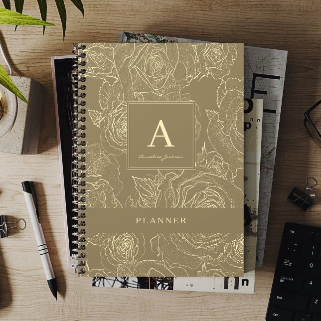 Elegant modern custom monogram and name faux gold planner (Creator Uploaded)