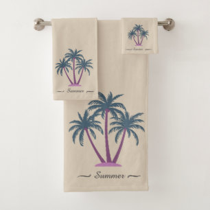 Elegant Modern Custom Palm Trees & Script on Beige Bath Towel Set