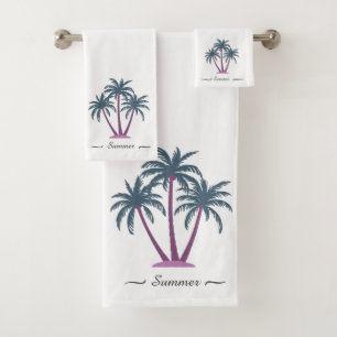 Elegant Modern Custom Palm Trees & Script on White Bath Towel Set
