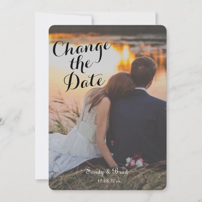 Elegant Modern Custom  Photo Change Date Wedding Invitation (Front)