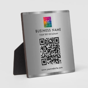 Elegant Modern Custom Text Logo QR Code Silver Plaque