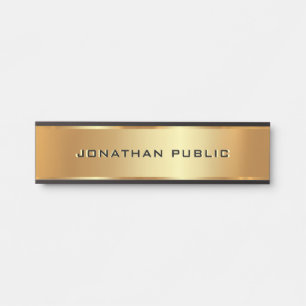 Elegant Modern Custom Text Name Black & Gold Door Sign