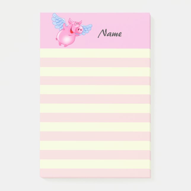 Elegant modern cute angel pig stripes personalised post-it notes (Front)