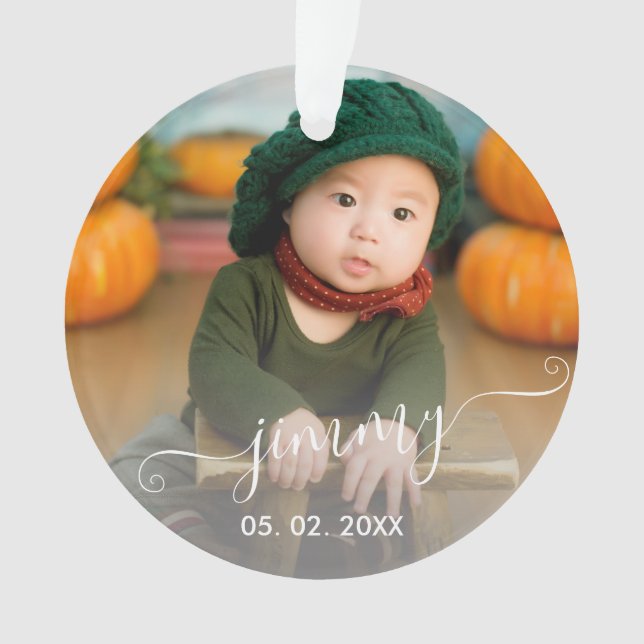 Elegant modern cute custom boy name & photo ornament (Front)