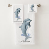 Elegant Modern Cute Dolphin and Script on White 