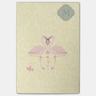 Elegant modern cute flamingos damask  monogram post-it notes