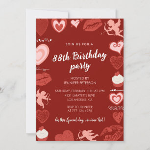 Elegant Modern Cute Hearts Red 88th birthday Invitation