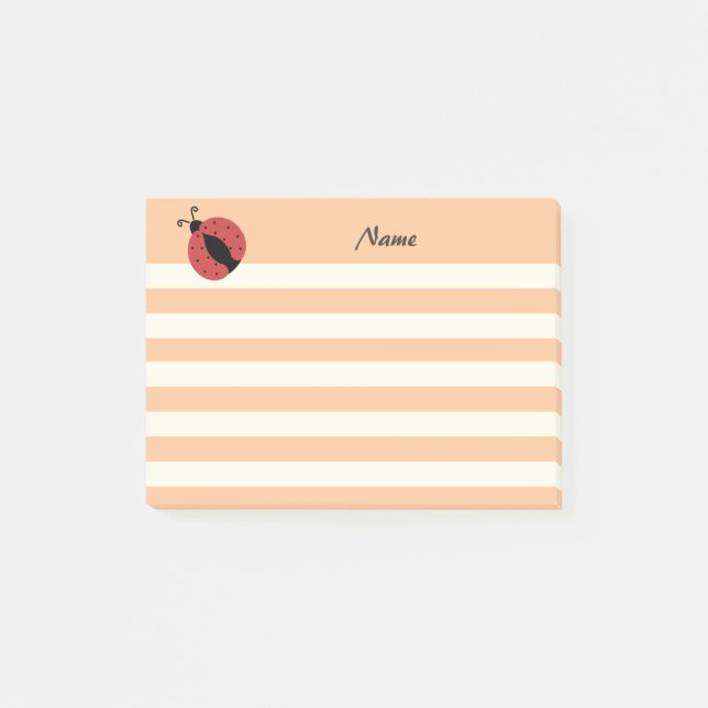 Elegant modern cute ladybug stripes personalised post-it notes (Front)