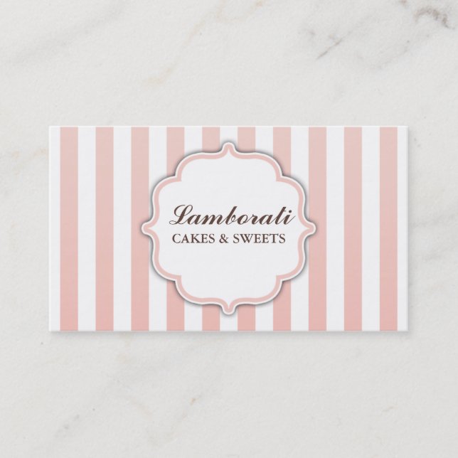 Elegant Modern Cute Pink and White Stripes Business Card