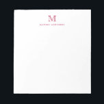 Elegant Modern Cute Simple Burgundy Red Monogram Notepad<br><div class="desc">The design features a personalised monogram initial and name in a simple and modern typographic font.</div>