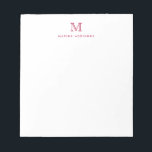Elegant Modern Cute Simple Burgundy Red Monogram Notepad<br><div class="desc">The design features a personalised monogram initial and name in a simple and modern typographic font.</div>