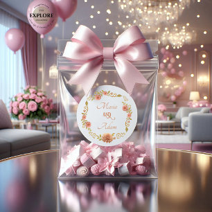 Elegant Modern Dahlias Golden Script Wedding Classic Round Sticker