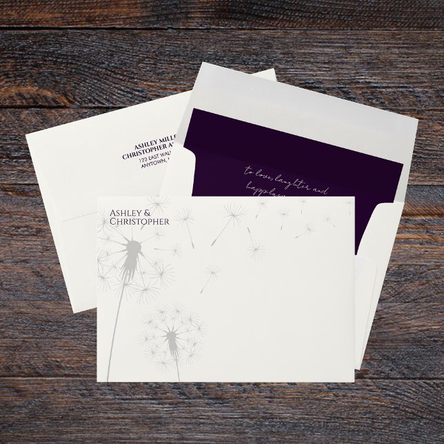 Elegant Modern Dandelion Dark Purple Wedding Envelope (Creator Uploaded)